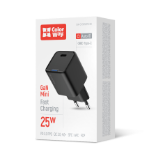 Зарядний пристрій ColorWay GaN Mini 25W PD Port PPS USB-C чорний (CW-CHS052PD-BK)