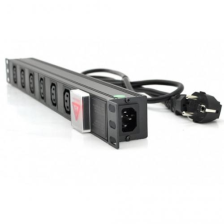 Силовий блок  Ritar 19" 6 розеток C13, кабель 1.8m алюм. корпус с вимикачем (1U-M6C13-K-C13 / 15155)