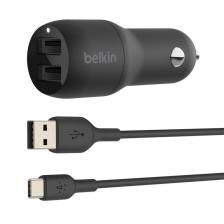 Зарядний пристрій автомобільний  Belkin 24Вт 2хUSB-A, кабель USB-A > USB-C 1м, чорний CCE001BT1MBK
