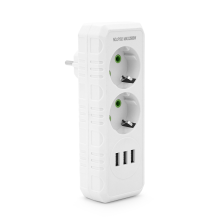 Розетка трійник із заземленням  F102-White, 2 розетки+3USB(1А), 2500W, 10A, 110-250V~Max, Blister