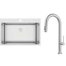 Набір для кухні Deante Olfato стальна мийка ZPO_010C + зміш. BQO_F72M, матова сталь ZPOE010C