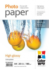 Фотопапір ColorWay глянцевий 180г/м, A4 PG180-20 карт.уп.