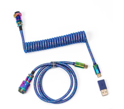Дата кабель USB 2.0 AM to USB-C 1.08m Premium Coiled Aviator Straight rainbow plated blue Keychron (