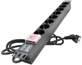 Силовий блок  19" 8 розеток, кабель 1.8м, вимикач, алюм. корпус Pipo (PP8PDUGR)