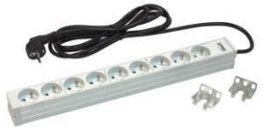 Пристрій розподілу електроживлення  ZPAS 19", 1U, блок 9хShuko, без вимикача, вилка Shuko W-LZI30-09-SU-000