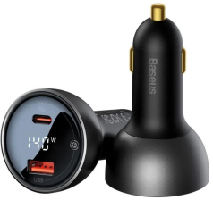 Автомобільний зарядний пристрій  Baseus Digital Display PD3.1 Dual Fast Charger Car Charger Set Obsidian Black With Type-C/Type-C (CG