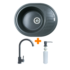 Мийка кухонна ADAMANT Ovum графіт c сифоном Nova + кухонний змішувач та дозатор