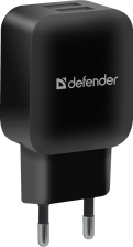 Зарядний пристрій  Defender EPA-13 black, 2xUSB, 5V/2.1A, package (83840)