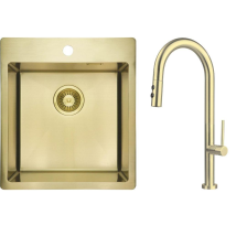 Набір для кухні  Deante Olfato стальна мийка ZPO_R10A + зміш. BQO_R72M, брашоване золото ZPOER10A