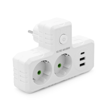 Розетка трійник  Т-подібний із заземленням F303-White, 2 розетки+2USB+1Type-C, 2500W, 10A, 110-250V~M