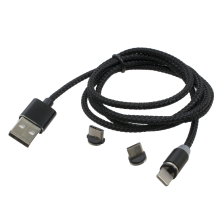 Кабель-магніит USB 1m USB 2.0 (AM/Micro) USB PATRON 3в1 (Lightning+MicroUSB+Type-C) Black