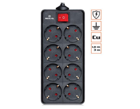 Мережевий фільтр  REAL-EL RS-8 PROTECT 1.8m Black