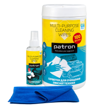 Чистячий набір 3в1 Patron Вологі серветки для очищення офісної техніки (F3-028) + Спрей для очищення оргтехніки та 