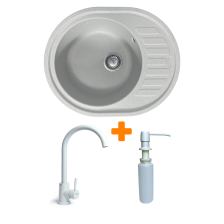 Мийка кухонна ADAMANT Ovum Old-Stone c сифоном Nova + кухонний змішувач та дозатор