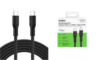 Кабель  Belkin 3м, 240Вт, Type-C, плетений, чорний CAB025HQ3MB