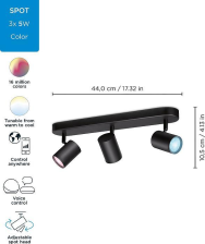 Розумний накладний точковий світильник WiZ IMAGEO Spots 3x5W 2200-6500K RGB Wi-Fi чорний 92900265920