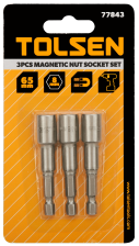 Головки торцеві  Tolsen магнітні, набір 3шт, 1/4"х65мм, 8мм,  сталі 40Cr 77843