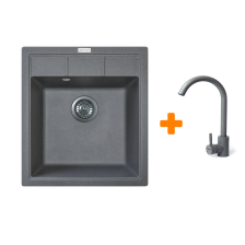 Мийка кухонна ADAMANT Brick сіра з сифоном + кухонний змішувач