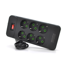 Мережевий фільтр  F33, 6 розеток EU, кнопка включення з індикатором, 2 м, 3х0,75 мм, 2500W, Black