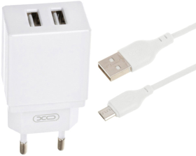 Зарядний пристрій  XO L75 2USB/2.4A + MicroUSB White (XO-L75-M)