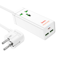 Мережевий фільтр  HOCO AC9A на 1 розетку + 2 USB+USB-C, 30W, 220В, кабель 1,5м, White, Box