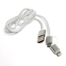 Кабель USB   PowerPlant Quick Charge cotton1m USB 2.0 (Lightning/microUSB) 
