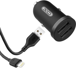 Автомобільний зарядний пристрій XO 2xUSB 2.1A + cable USB to Lightning black (TZ08-L-BK)