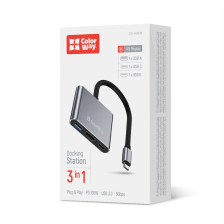 USB хаб (док-станція)  СolorWay USB-C 3-в-1 Type C PD 100W/USB3.0/HDMI 4К