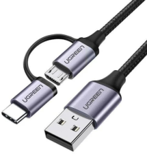 Кабель  UGREEN US177 3in1 AM/MicroUSB/Type-C Cable 3A 1m Black (US177/30875)