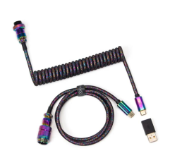 Дата кабель USB 2.0 AM to USB-C 1.08m Premium Coiled Aviator Straight rainbow plated black Keychron 