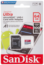 Карта пам'ятi  SanDisk 64GB microSDHC C10 UHS-I R100MB/s Ultra + SD 