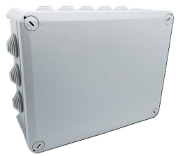 Коробка розподільна герметична/зовнішня  240х190х95мм; IP66 пластик; (РР) 10 гермовводів; біла/сіра