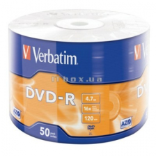 Диск DVD-R Verbatim 4.7Gb 16X Wrap-box 50шт MATT SILVER (43788)