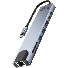Док-станція  USB3.1 Type-C -->HDMI 4K/2xUSB-A/2xUSB-C/RJ45/SD/TF/PD 100W 8 in 1 Media-Tech