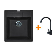 Мийка кухонна ADAMANT Brick чорна з сифоном + кухонний змішувач