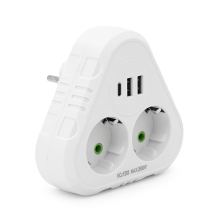 Розетка трійник із заземленням  F203-White, 2 розетки+2USB+1Type-C, 2500W, 10A, 110-250V~Max, Blister