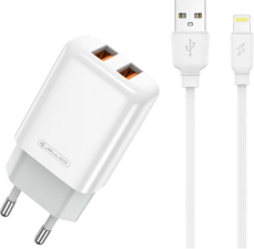 Зарядний пристрій Jellico EU02 2USB 2.4A + Lightning cable White