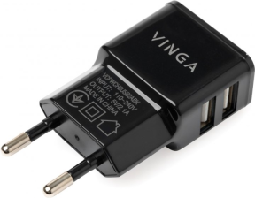 Зарядний пристрій  Vinga 2 Port USB Wall Charger 2.1A (VCPWCH2USB2ABK)