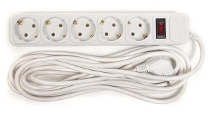 Мережевий фільтр  PowerPlant JY-1056/10 (PPSA10M100S5) 5розеток, 10 м, білий