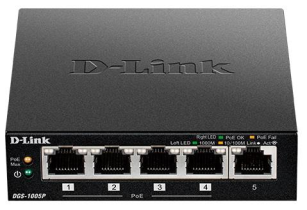 Комутатор D-Link DGS-1005P 5xGE (4xPoE, 1xUplink), 60W DGS-1005P