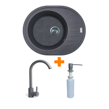 Мийка кухонна ADAMANT Ovum сіра c сифоном Nova + кухонний змішувач та дозатор