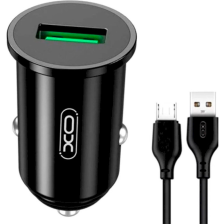 Автомобільний зарядний пристрій XO USB QC3.0 18W + cable USB to Micro 5P black (TZ12-M-BK)