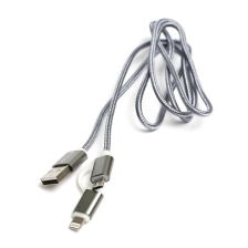 Кабель USB РowerPlant Quick Charge cotton  1m USB 2.0 (Lightning/microUSB) 