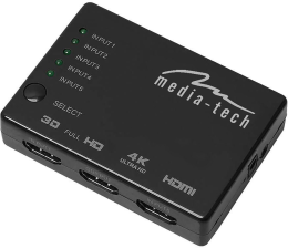 Сплітер  HDMI світч 5 to 1 MEDIA-TECH 4K 5-port w/remote (MT5207)
