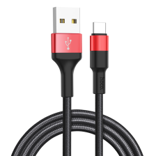 Кабель HOCO X26 USB to Type-C 2A, 18W 1m, nylon,  aluminum connectors, Black+Red 6957531080251