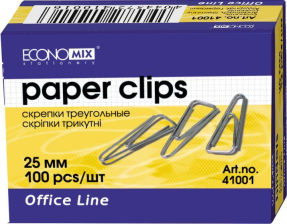 Скріпки канцелярські  Economix 25 мм трикутна, 100шт (E41001)