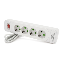 Мережевий фільтр  F24, 4 розетки EU, кнопка включення з індикатором, 2 м, 3х0,75мм, 2500W, White, Box