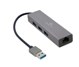 Адаптер USB-A на Gigabit Ethernet, 3 Ports USB 3.1 Gen1 (5 Gbps), 1000 Mbps, металл, серый