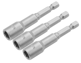 Головки торцеві  Tolsen магнітні, набір 3шт, 1/4"х65мм, 6мм,  сталі 40Cr 77841