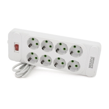 Мережевий фільтр  F34, 8 розеток EU, кнопка включення з індикатором, 2 м, 3х0,75 мм, 2500W, White